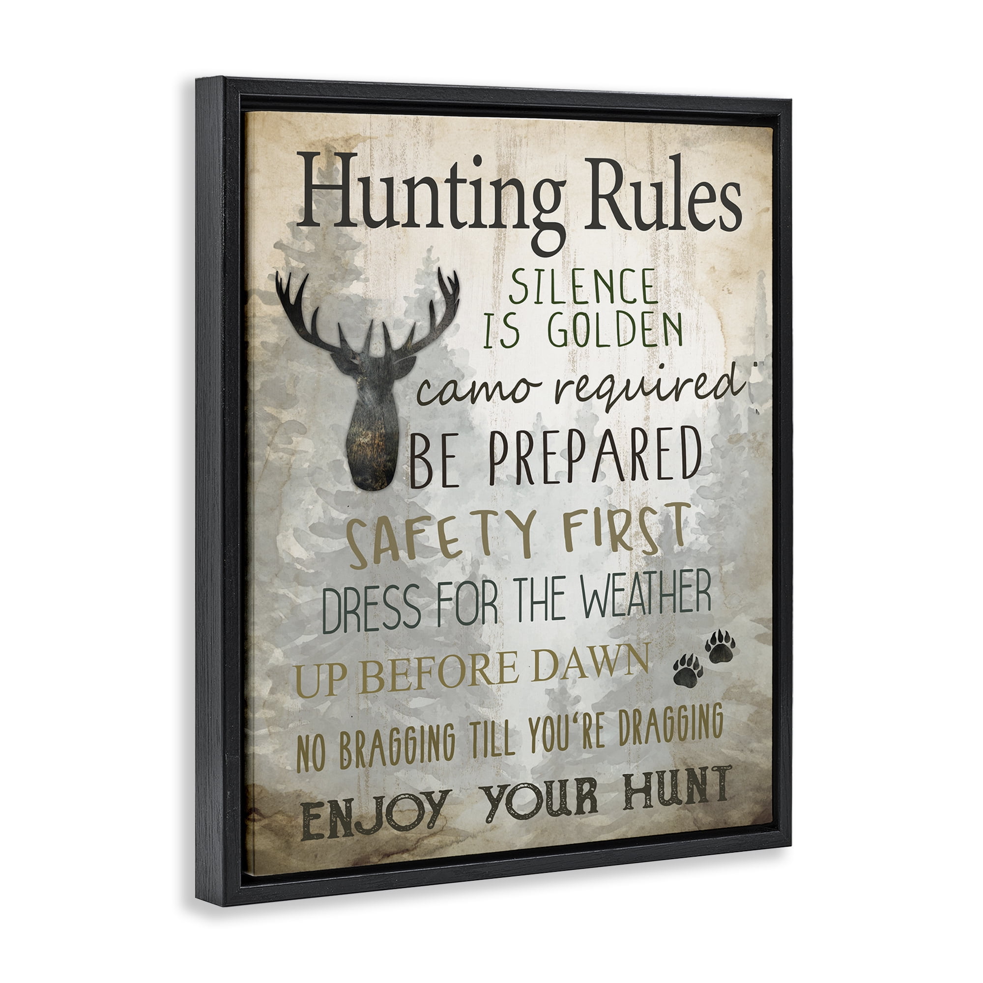 Stupell Industries Rustic Hunting Rules Animals Painting Black Floater Framed Canvas Art Print Wall Art, 17 x 21