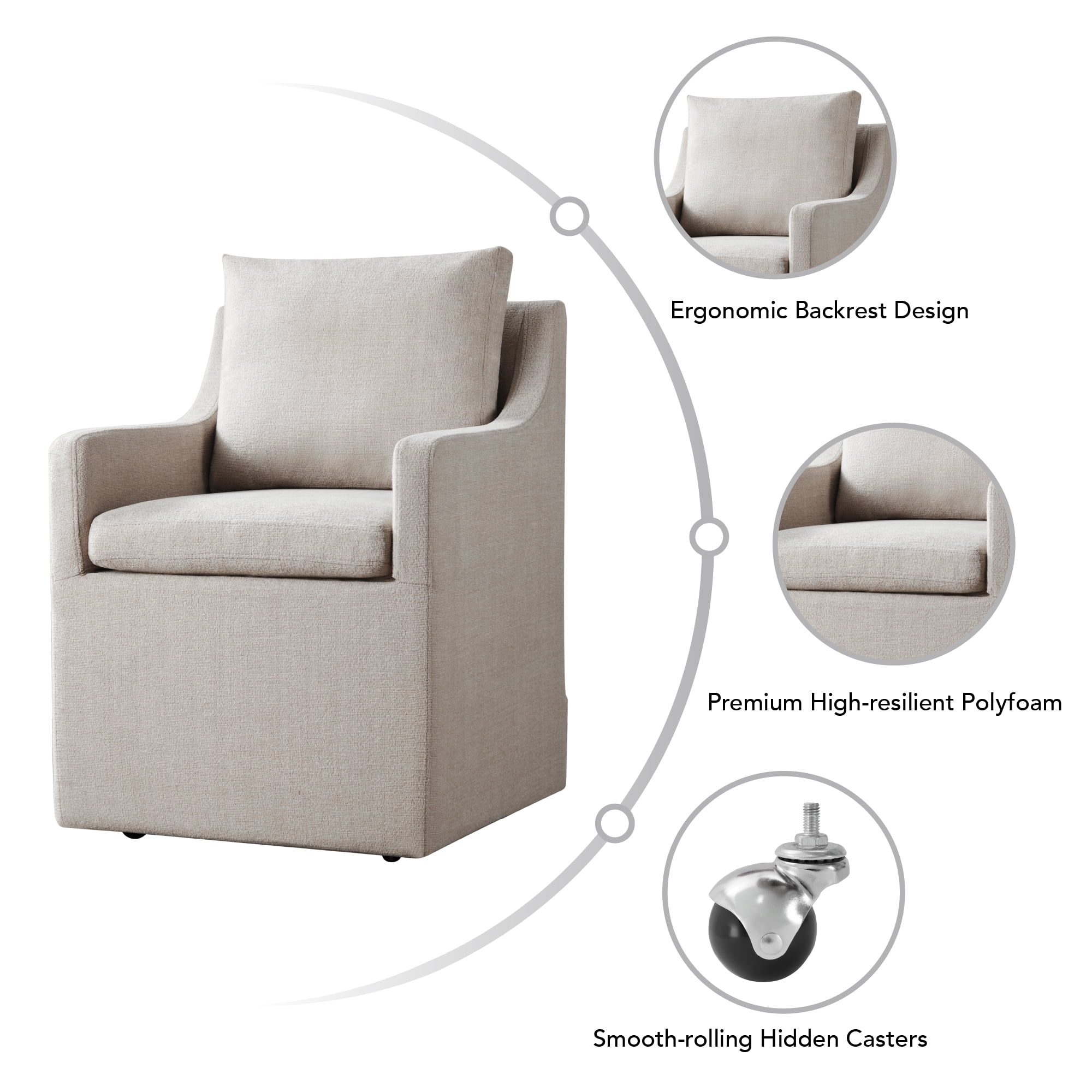 Spruce & Spring Anywhere Multipurpose Armchair with Storage & Hidden Casters, Slipcovered Cotton-Blend Dining Chair, Beige