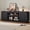 Black, variant on Bestier Arched Door Wooden TV Stand for TVs up to 70", Curved Corner Media Console with Open Shelf,Modern Entertainment Center with Dust-Free Enclosed Base,Black