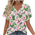 thumbnail image 2 of Uootdi Floral Print V Neck Short Sleeve Shirt for Women Casual Loose Fit Clothes Loungewear Summer Fashion Going Out Tops Gift, 2 of 7