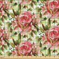 thumbnail image 2 of Ambesonne Floral Fabric by the Yard Upholstery, Roses Fashion Spring Plot, 5 Yards, Dark Coral and Pale Camel, 2 of 5