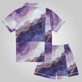 thumbnail image 2 of Unisex Satin Pajama Set Classic Button-Down Short Sleeve Top & Shorts Soft Breathable Loungewear for Sleep & Loungewear Sizes S-XXL Abstract Dark Purple Marble, 2 of 8