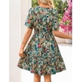 thumbnail image 4 of Merokeety Womens Summer Dresses Floral V Neck Short Sleeve Button A Line Dress Green xl, 4 of 5