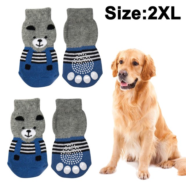 Calcetines para perros Calcetines antideslizantes para mascotas con refuerzo de goma Calcetines de punto para perros con suelas de tracción Protector de pata de perro para uso en interiores, 4PCS MFZFUKR 220515-3