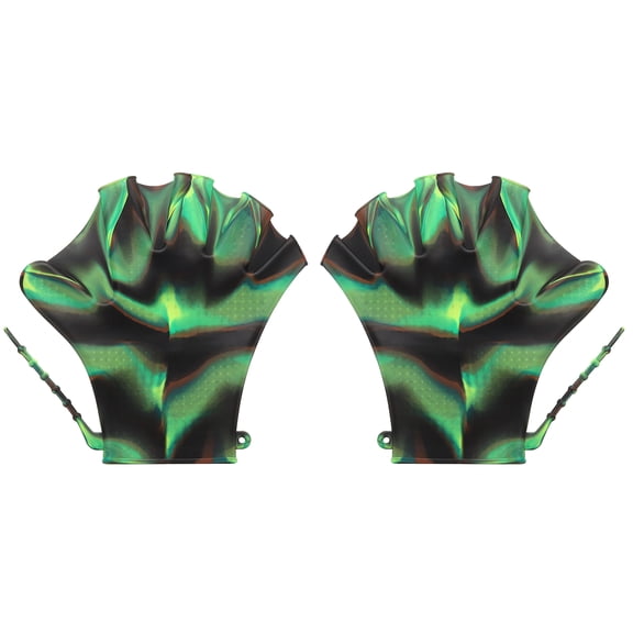 Uxcell 2Pcs 8" Swim Gloves Silicone Swimming Gloves for Water Resistance Training Diving Snorkeling Iridescent Green