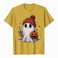 thumbnail image 5 of TOWED22 Halloween Shirts for Women Cute Ghost with Coffee Pumpkin Shirts Cute Fall Short Sleeve Graphic Tee Tops(Yellow,XXL), 5 of 6