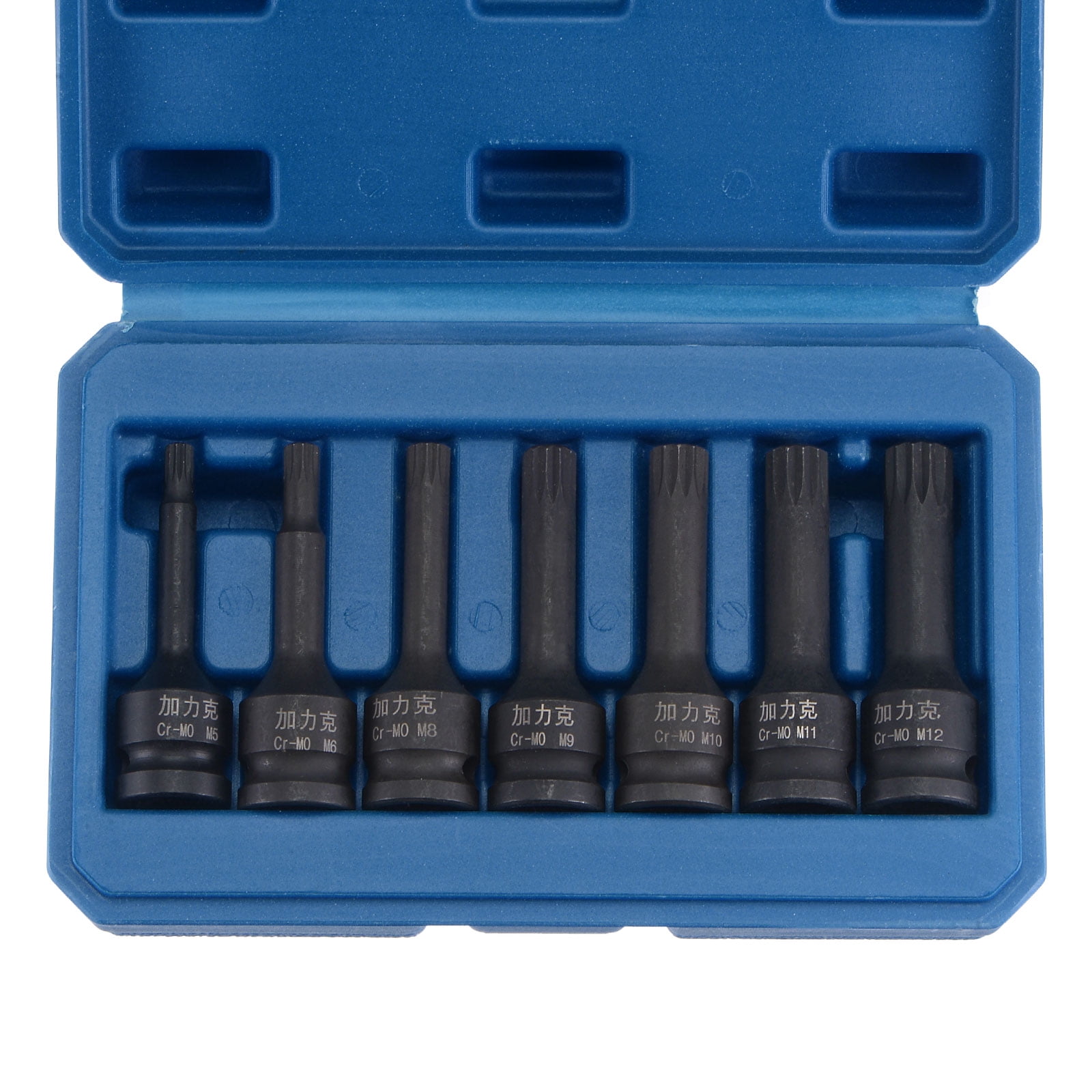 Uxcell 3/8" Drive Impact Spline Bit Socket Set, M5 - M12, Metric 60mm Length, CR-MO, 7-Piece