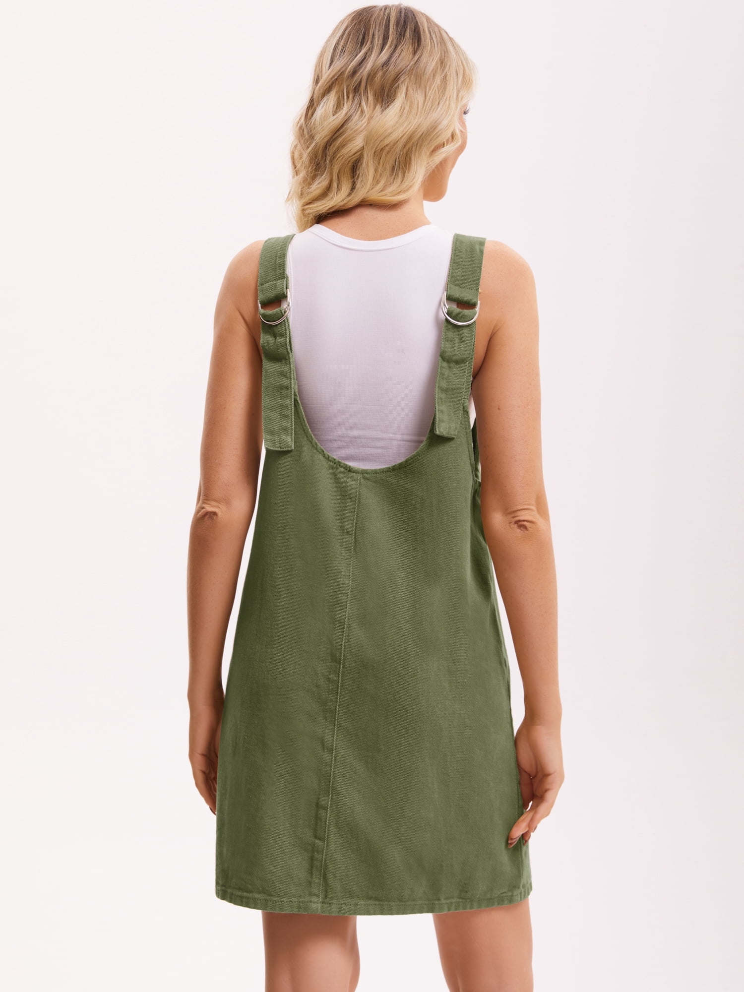DARING DIVA Women's Loose Sleeveless Pinafore Mini Denim Dresses XL Army Green