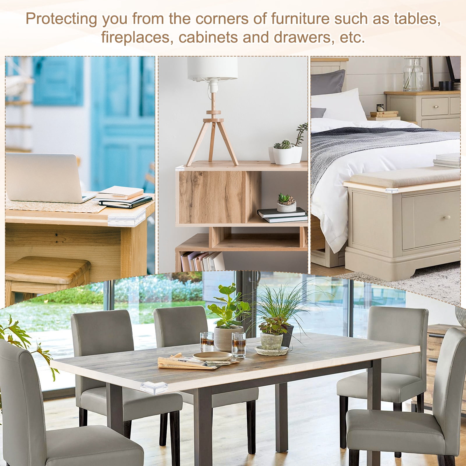 Edge Protector, 16.4ft (5M) x 0.8" (20MM) Clear Furniture Corner Guard Strong Adhesive Proofing Edge Safety Bumpers with 4 Corners Guards for Table Cabinets