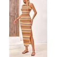 thumbnail image 6 of PRETTYGARDEN Womens Summer Sleeveless Tank Dress Crew Neck Striped Side Slit Bodycon Casual Maxi Dresses, 6 of 7