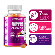 Vitamatic Prebiotic Fiber Gummies for Adults - 7G Fiber Extra Strength - Zero Sugar Added - 60 Pectin Based Gummies - Digestive Health & Regularity Support