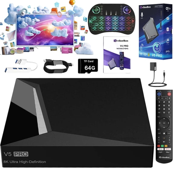 ITAIEEY 2026 Vseebox V5 Pro Version Voice Control, 4GB 32GB 8K HD, HDMI & Wi-Fi Support