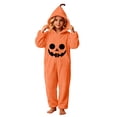 thumbnail image 5 of Floleo Kids Halloween Pumpkin Face Hooded Onesie with Full Zip Front Cozy Fleece Costume Jumpsuit for Party Dress Up Play., 5 of 7