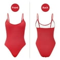 thumbnail image 3 of Sexy Solid One Piece Womens Swimsuits Ribbed Bathing Suit for Women Tummy Control Swim Romper Push-up Hot Monokini Swimwear Red XL, 3 of 6