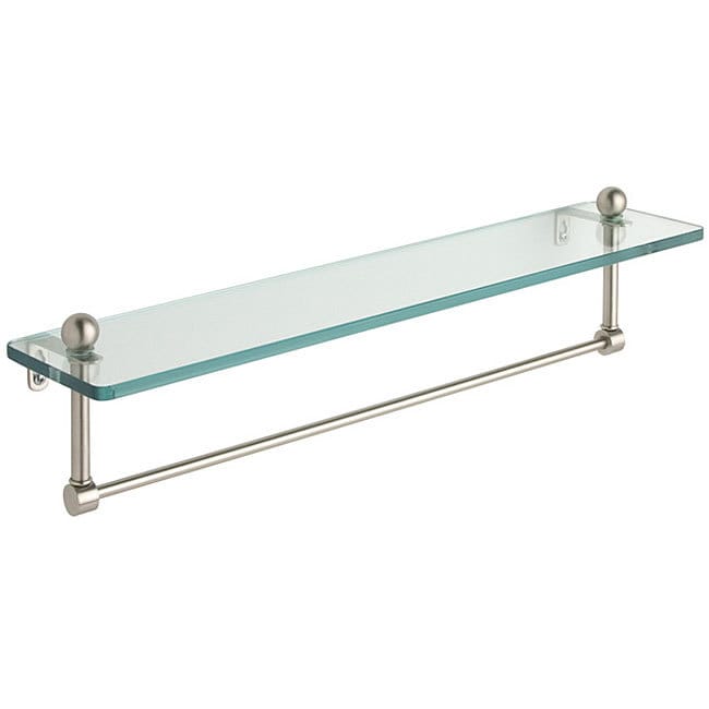 16-in Glass Vanity Shelf with Integrated Towel Bar in Satin Nickel 