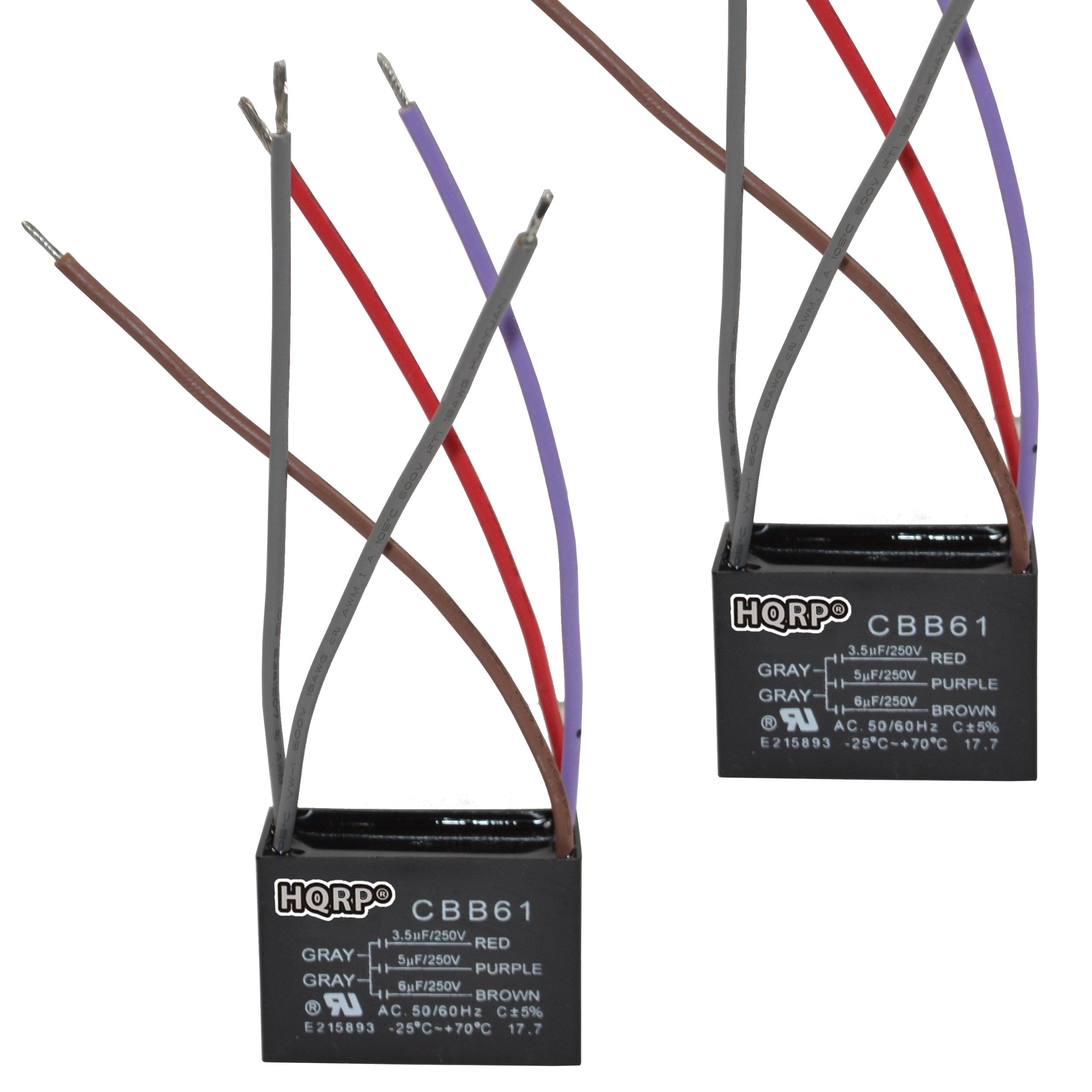 Hqrp Coaster Hqrp 2 Pack Ceiling Fan Capacitor 2 Wire Cbb61