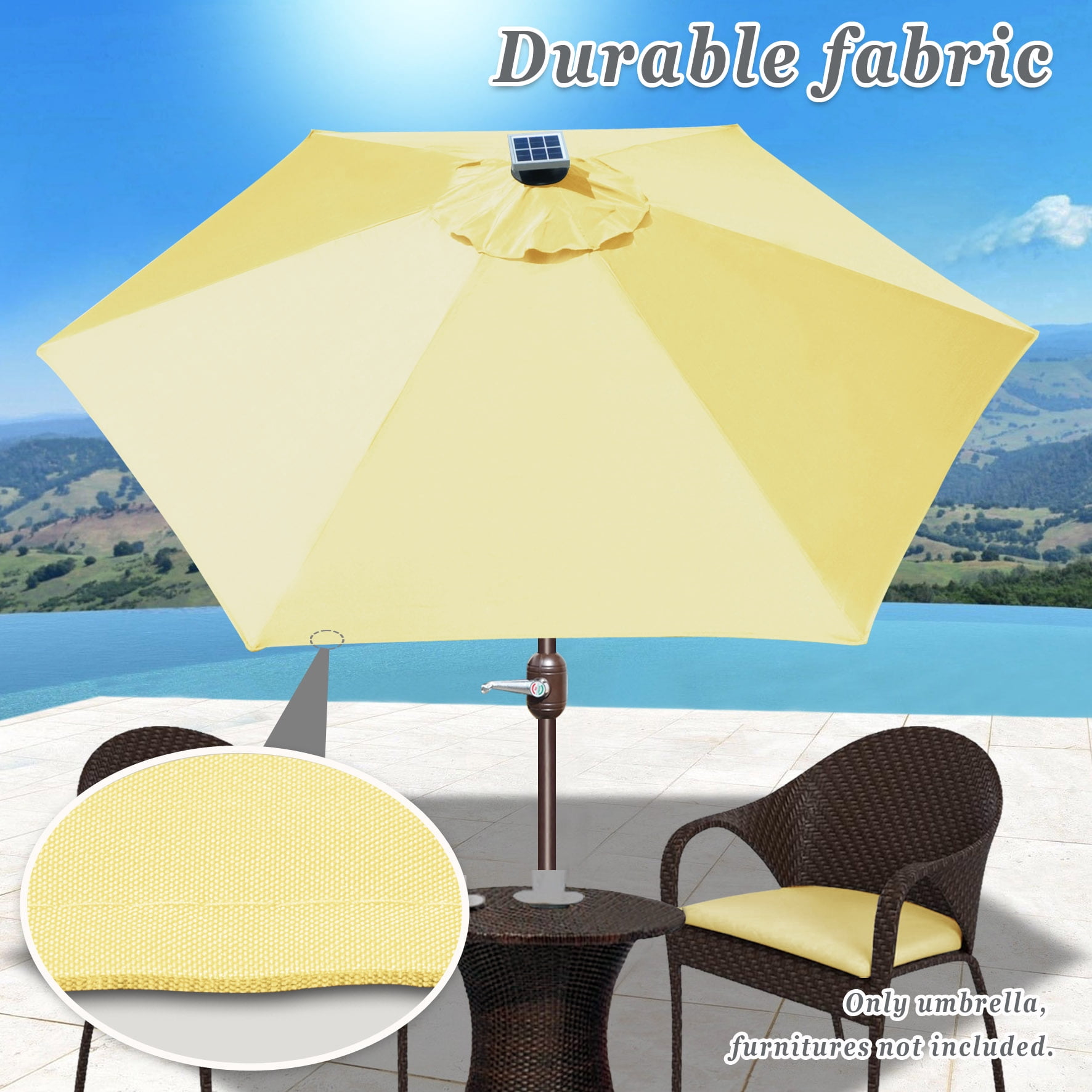 Strong Camel 7.5ft Patio Umbrella LED Lighted Tilt Aluminum Garden Market Balcony Outdoor Sunshade