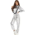 thumbnail image 5 of Zaldita Women Metallic Shiny Astronaut Jumpsuit Zipper Front Mock Neck Halloween Spacesuit Dress Up Silver M, 5 of 7