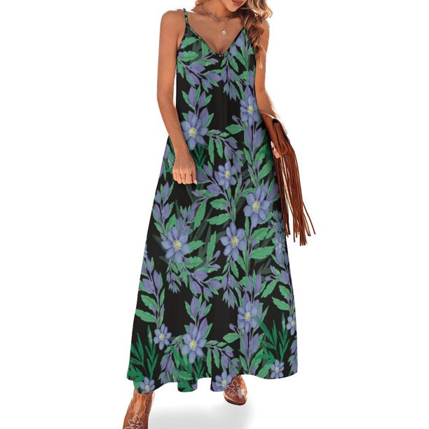 Vestido sin mangas con estampado floral morado floreciente por la noche, vestido de verano para mujer 2024, ropa para mujer