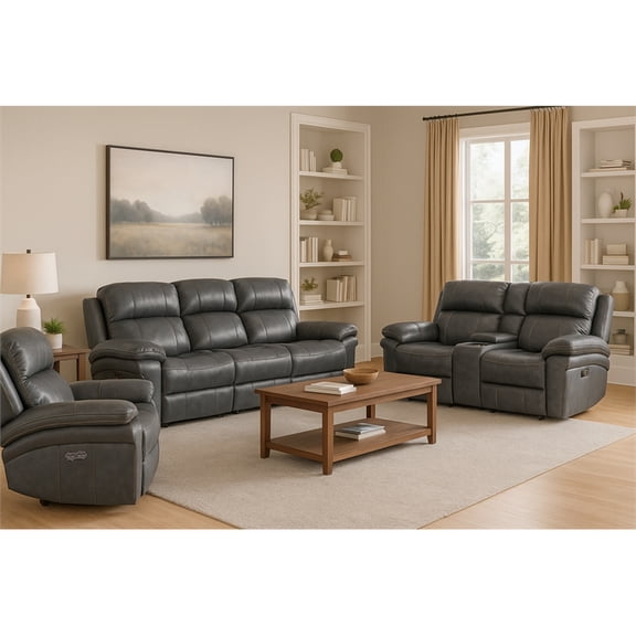 Sunset Trading Luxe Leather 3 Piece Reclining Living Room Set with Power Headrests