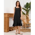 thumbnail image 3 of Fiophy 100% Linen Dress V Neck Pleated Button Front Sleeveless Wide Strap Summer Casual Ruffle Midi Summer Dresses, Black,L, 3 of 8