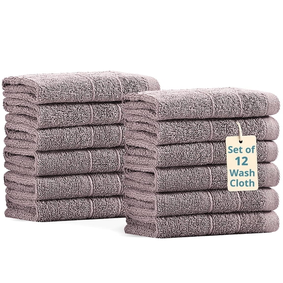 Casa Platino 12 Piece Wash Cloths Bathroom Set - 100% Cotton Washcloths Bulk, Wash Clothes - Platinum
