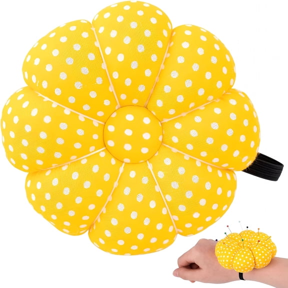 TUWAFE Pin Cushions Wrist Pins Cushions with Elastic Strap Pumpkin Needle for Sewing Cushion Pincushions for Needlework or DIY Crafts(Yellow)