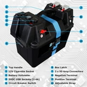 12V 100Ah Lithium Battery with Group 24 Smart Battery Box for RV, Boats, Camping