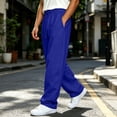 thumbnail image 6 of Big and Tall Cargo Pants for Men Polyester Elastic Waist Relaxed Fit Straight Leg Trousers with Multiple Pockets | Zenithor,Blue 3XL, 6 of 7
