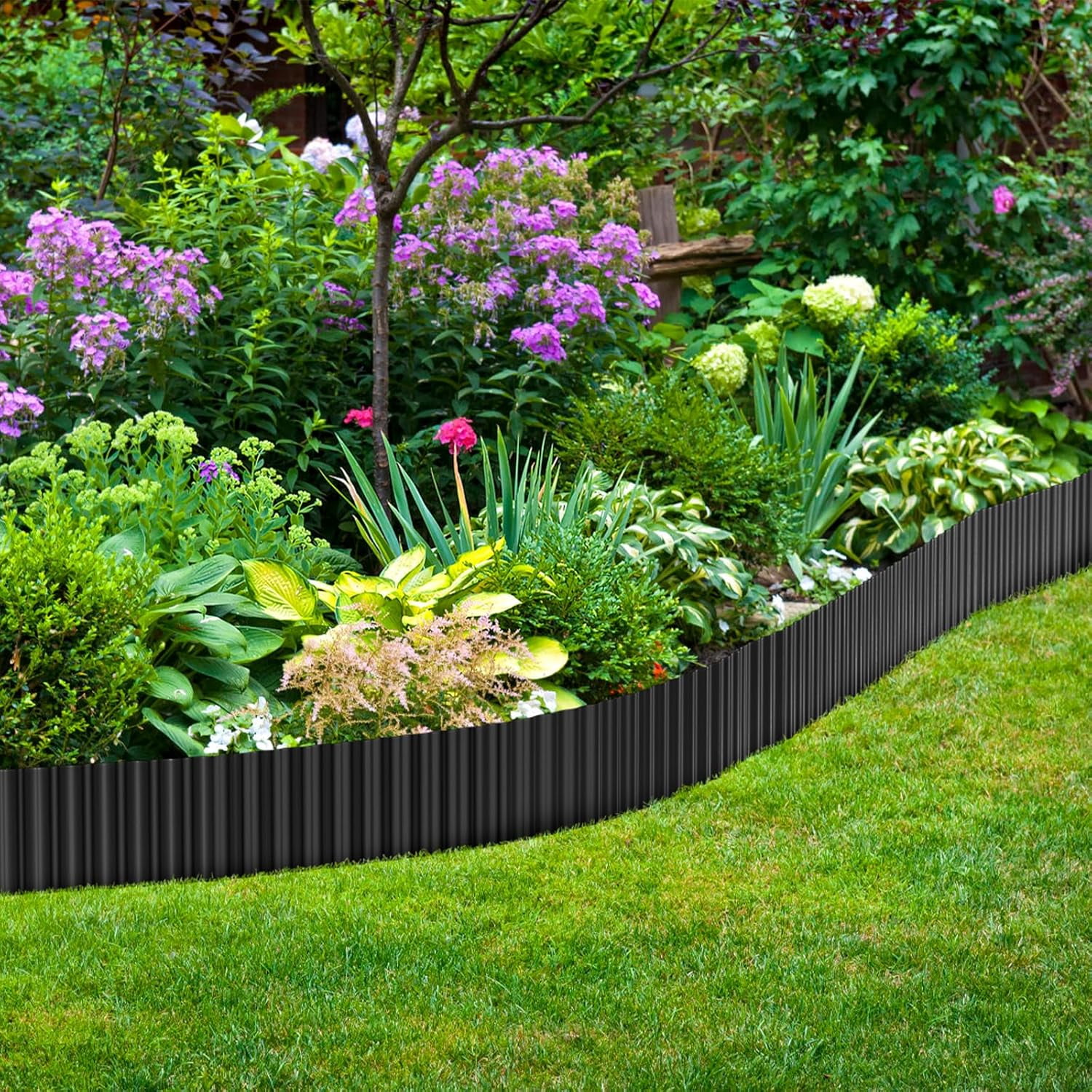 Corrugated Metal Garden Edging, 6'' x 20FT Landscape Border for Flower Bed, Lawn, Yard, Paver Black