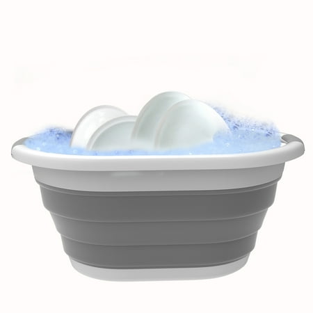 

Trademark Home Collection Collapsible Multiuse Wash Basin Dish Tub Ice Bucket Portable Basket with Comfort Handles for Camping Tailgating More by Wakeman Outdoors (Gray)