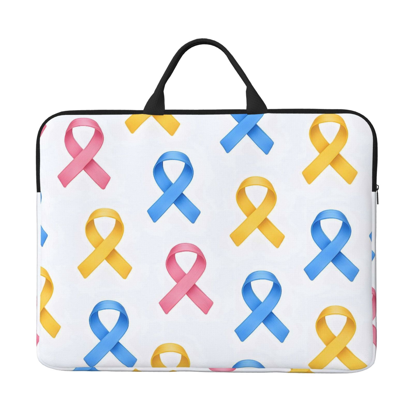 Laptop Sleeve Bag For Women Men 14inch Waterproof Durable Protective Computer Carrying Cover Handle Laptop Case Bag Cancer Awareness Ribbon Pattern - Classic Colors