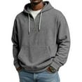 thumbnail image 2 of Men Half Zip Pullover Hoodie Long Sleeve Cotton Blend Sweatshirt Kangaroo Pocket Drawstring Hood Casual Loose Fit Top Gray 4XL, 2 of 5