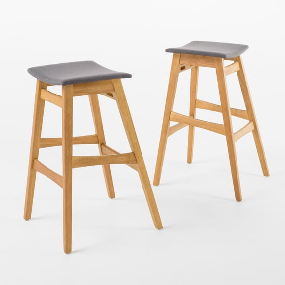 Christopher Knight Home Oster Mid-Century Oxford Grey Fabric/Oak Finish Bar Stool Set of 2,