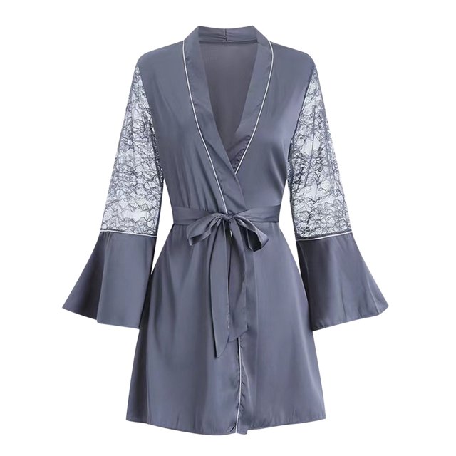 Tranfacy Robes pour Femmes, Robes en Soie pour Femmes, Robe de Nuit en Soie Unie à Manches Longues avec Ceinture