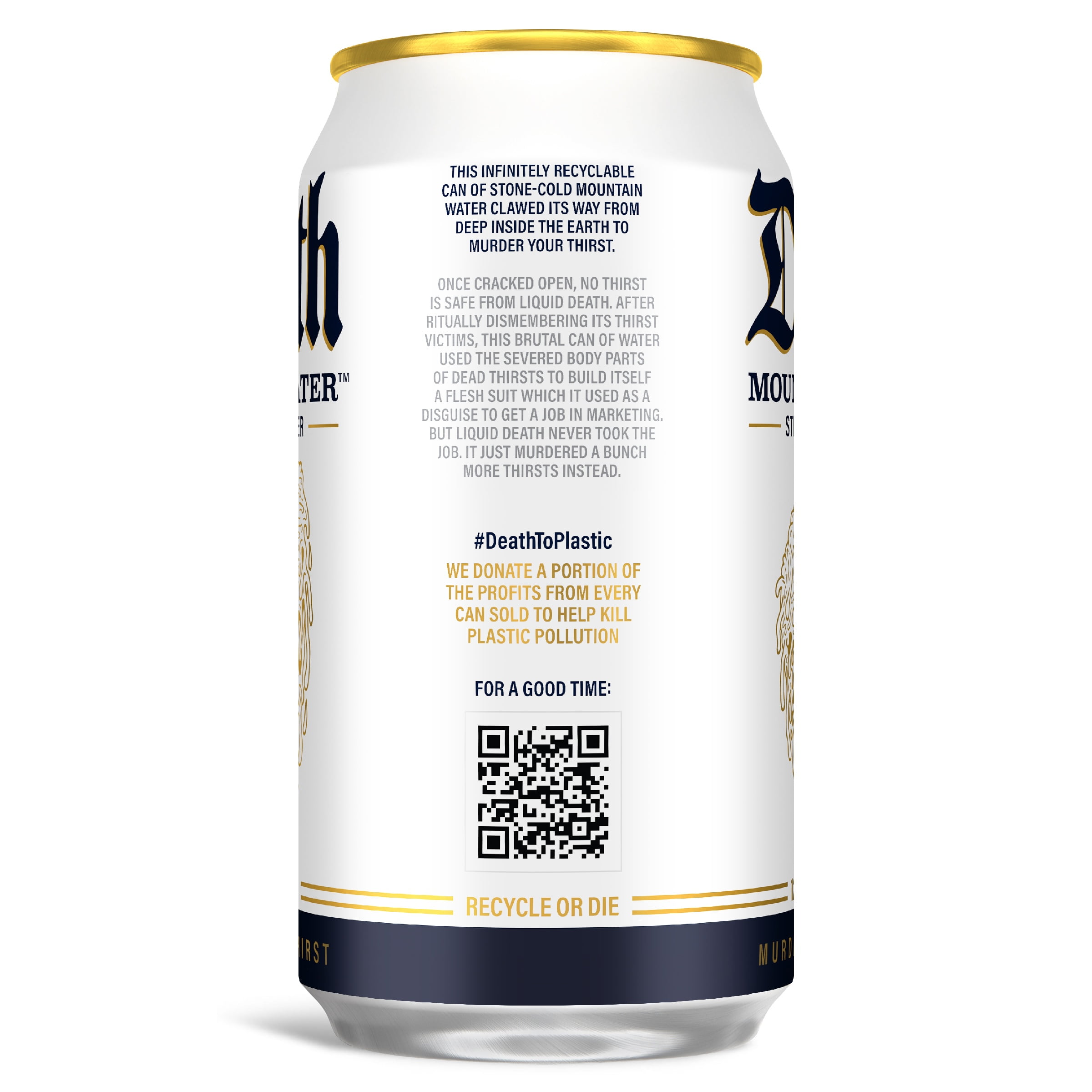 Liquid Death, Still Mountain Water, 6-Pack (12oz Cans), Natural Mountain Source, Infinitely Recyclable Ice-Cold Cans