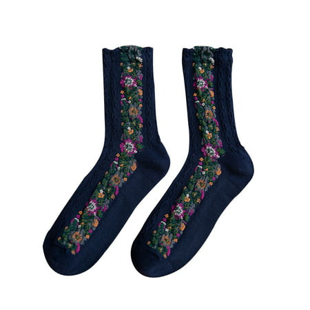 

Womens Cotton Sock Wool Socks Winter Warm Socks Thick Knit Cabin Cozy Crew Soft Socks Gifts for Women Floral Design Vintage Ethnic