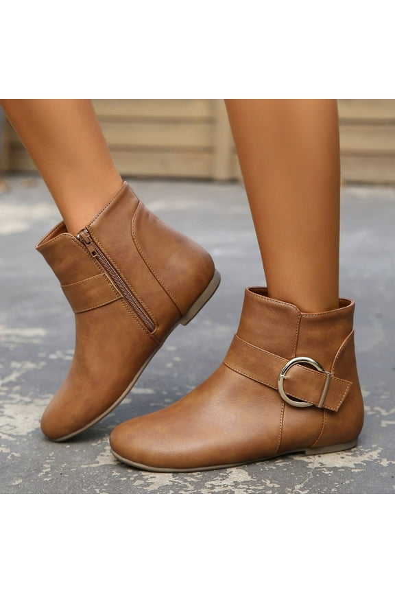 Women's Ankle Boots Flat Booties Ruched Casual Short Boots Arch Support Comfortable Walking Boots for Women Brown 7