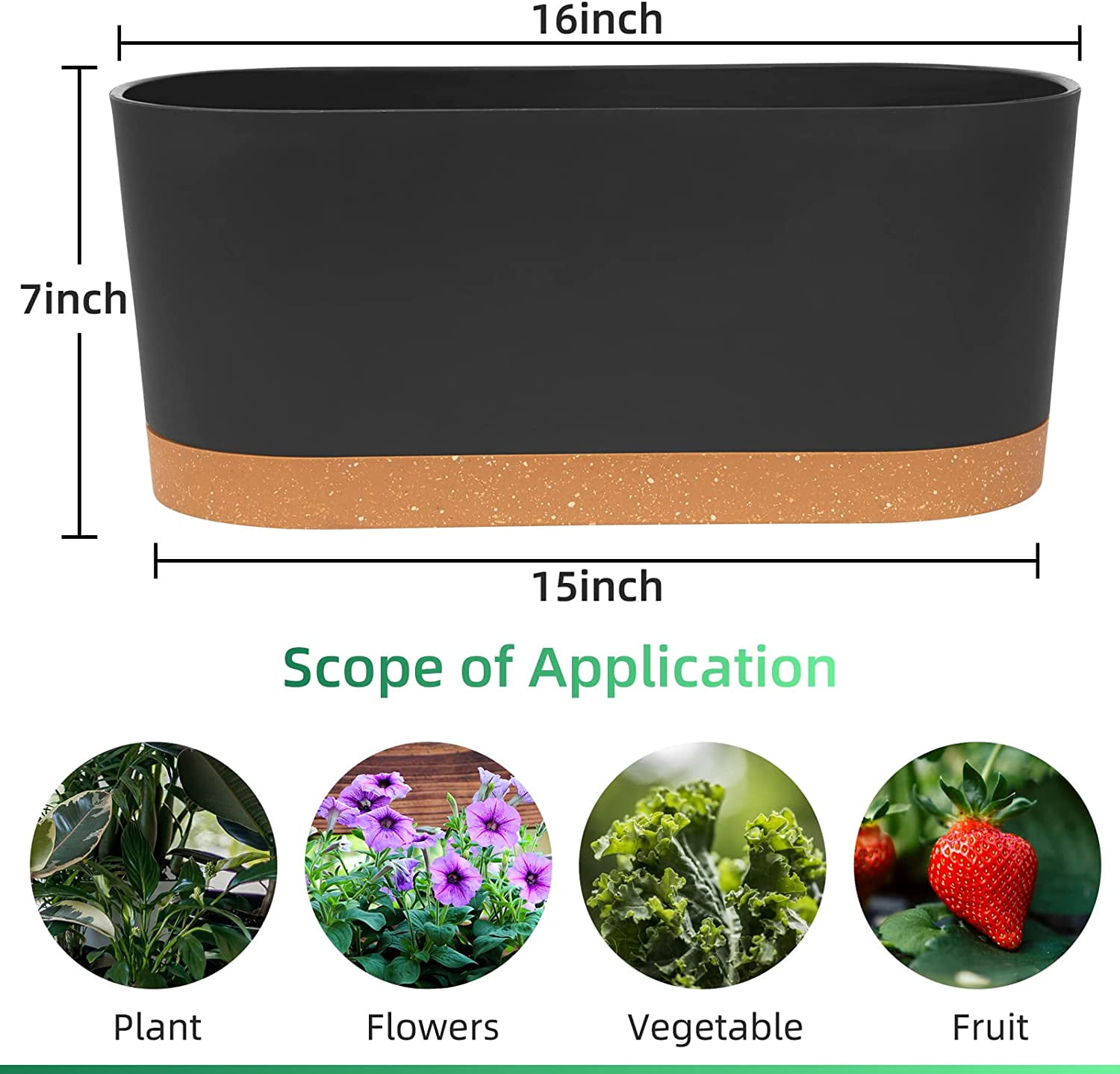 QCQHDU 2 Pack Window Boxes Planters,16”x 7" Self Watering Pots with Drainage Holes and Trays,Indoor Home Garden Modern Decorative Plant Pot for All House Plants Flowers Herbs (Dark Grey)
