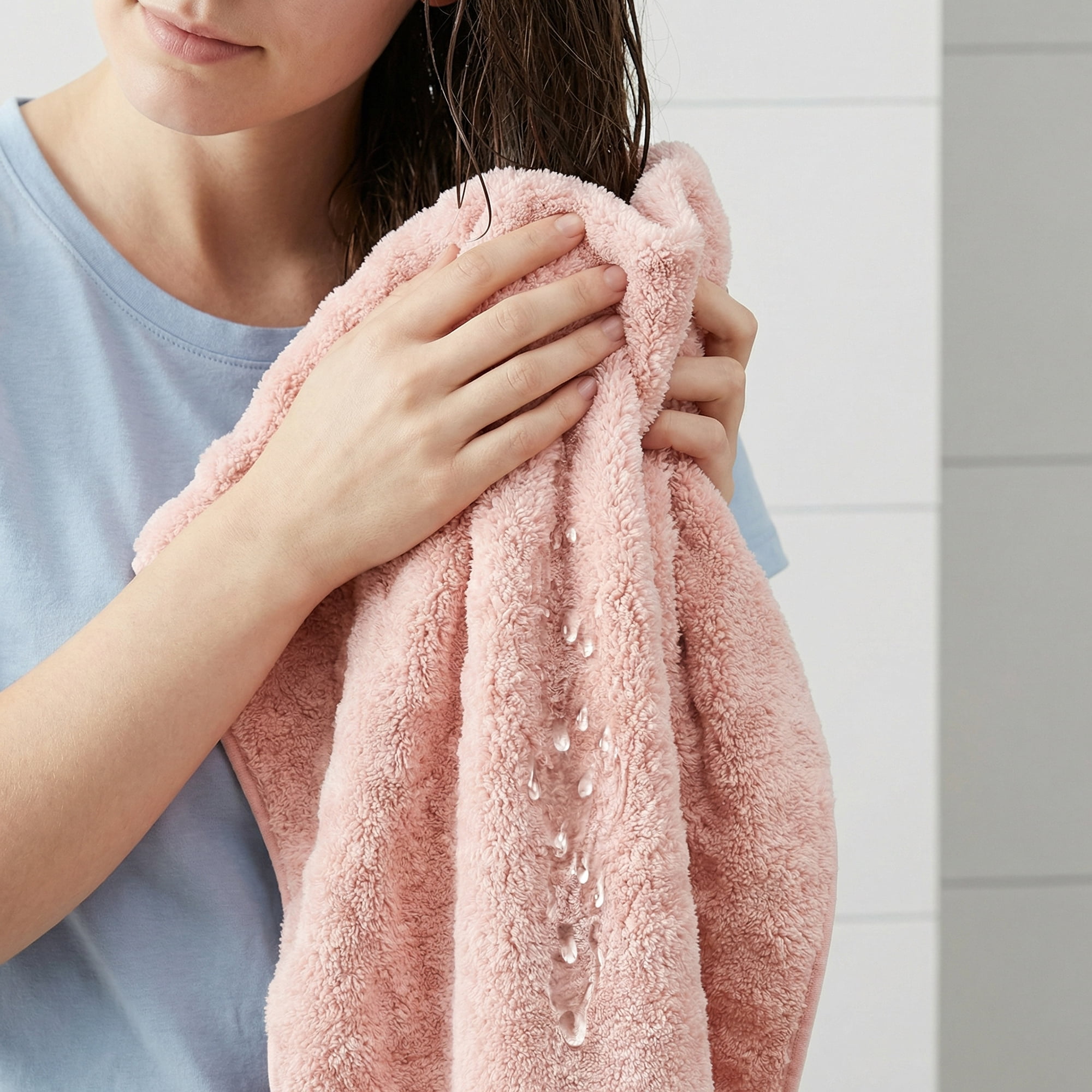 Unique Bargains Soft Coral Fleece Fade Resistant Bath Towel 2 Pack Pink/Blue 55"x28"