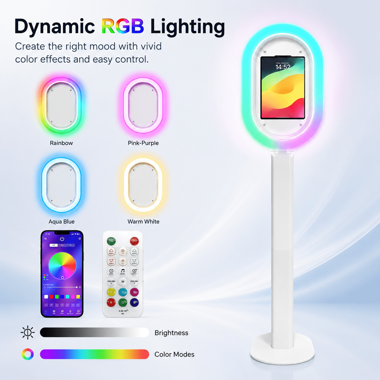 Portable iPad photo booth with flight case, metal selfie stand, and RGB ring light, perfect for parties, weddings, and rental businesses - compatible with 10.2-inch to 13-inch iPads.