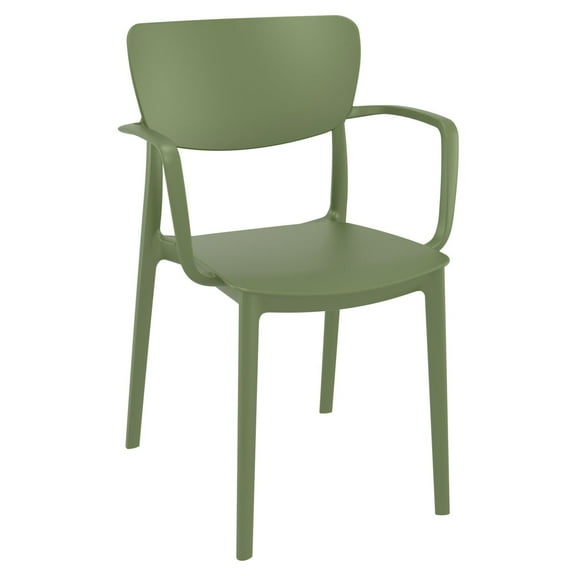 Luxury Commercial Living 33" Olive Green Solid Stackable Patio Dining Arm Chair