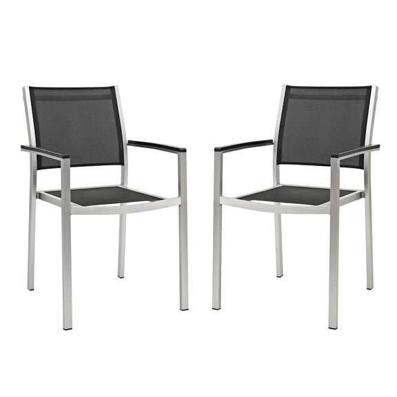 Pemberly Row 18" Modern Aluminum Outdoor Dining Chair in Silver/Black (Set of 2)