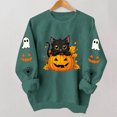 thumbnail image 6 of Cute Halloween Sweatshirt Women Black Cat Pumpkin Sleeve Graphic Print Crew Neck Long Sleeve Pullover Oversized Fleece Lined Fall Top for Spooky Season Holiday Party and Casual Outfits, 6 of 7
