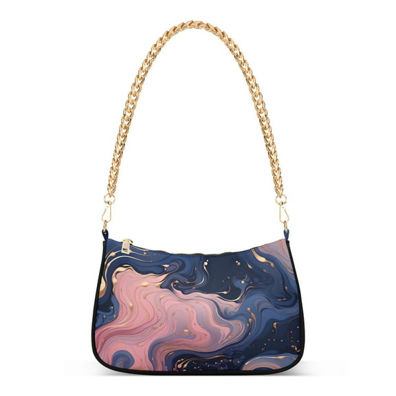 Waves Curves Pink BlueWomen Small Shoulder Bag Crossbody Tote Hobo Bags Purse Clutch Handbags with Chain Strap for Women