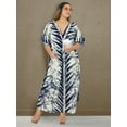 thumbnail image 4 of LA LEELA Women's Summer Pocket Nightgown Batik Caftan for Womens Sleepwear Long House Loungewear Dashiki Dress 1X-2X Navy, Spikes, 4 of 5