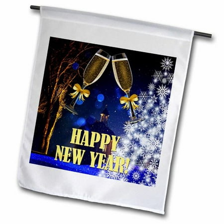 3dRose Happy New Year. Cool Image. White tree. Best wishes., Garden Flag, 12 by