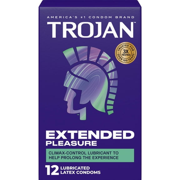 Trojan Extended Climax Control Condoms with Delay Lubricant, 12 Count (Pack of 1)