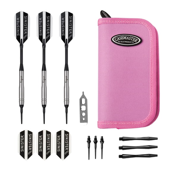 Viper Sinister 95% Tungsten 18 Gram Darts Beveled Barrel & Casemaster Deluxe Pink Dart Case