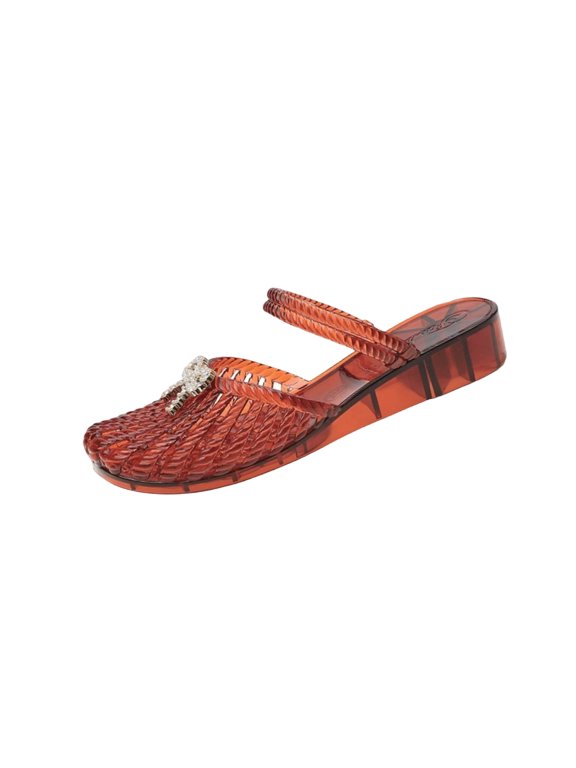 Women Jelly Mary Jane Sandals, Closed Round Toe Slingback Slip On Flat Slides, Waterproof Non Slip Slippers for Beach Pool Bathroom & Summer Daily Walking Red 7